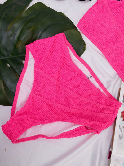 Sayuri Textured A-Line Stitch Bikini Set - Pink - Shopzetu