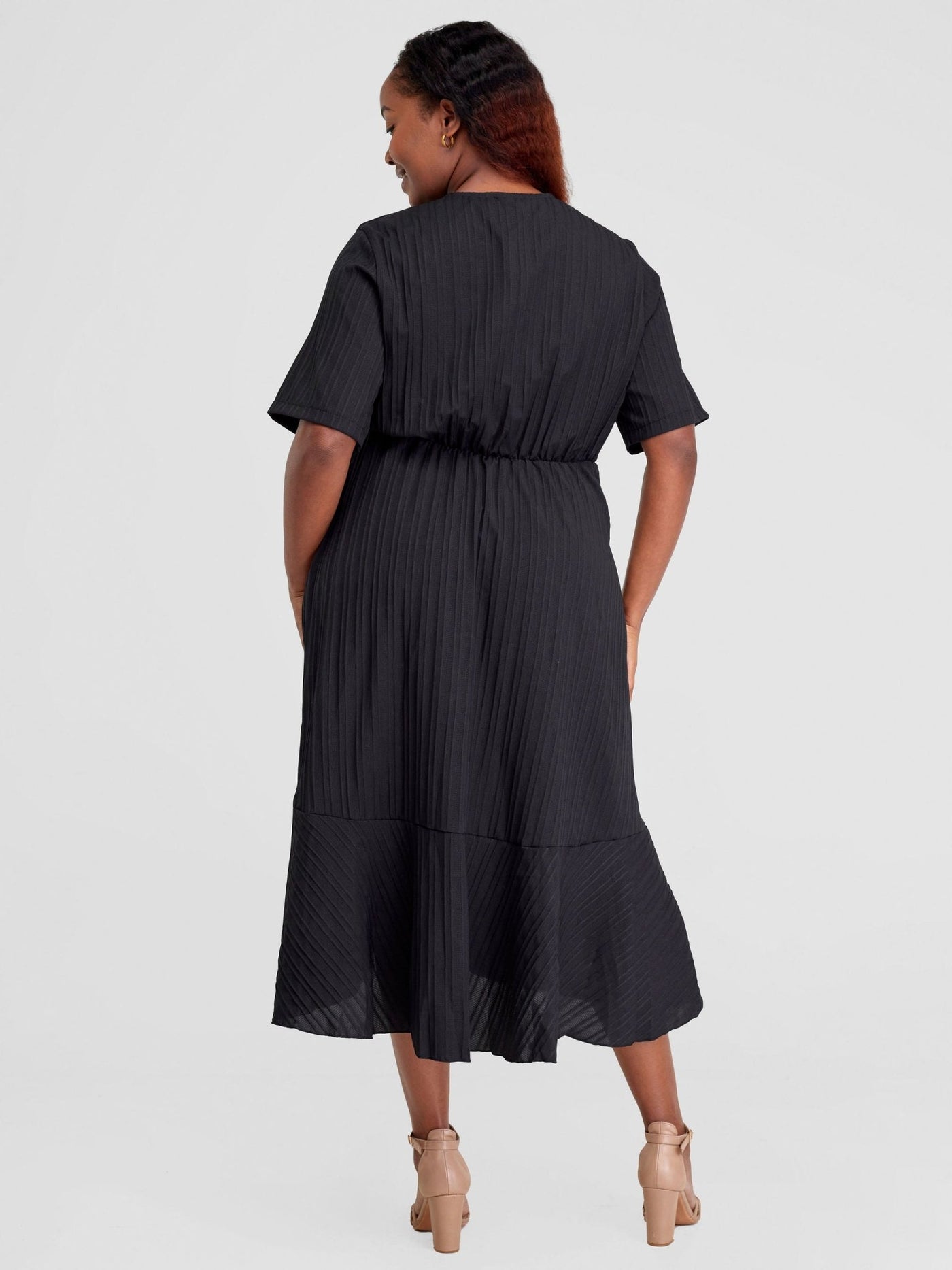 Alara Ruffle Trim Tie Side Wrap Dress - Black - Shopzetu
