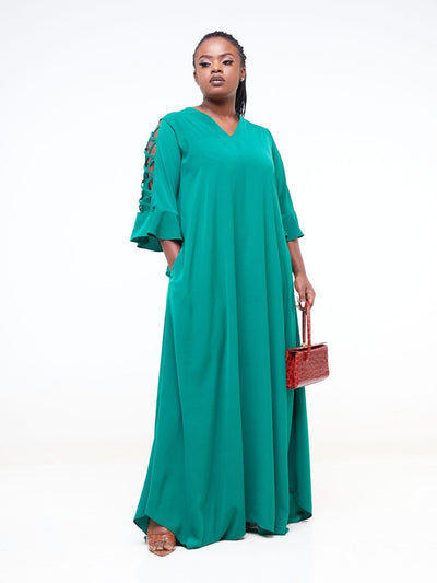 Vivo Dali 3/4 Cut Out Sleeve Maxi Dress - Green - Shopzetu