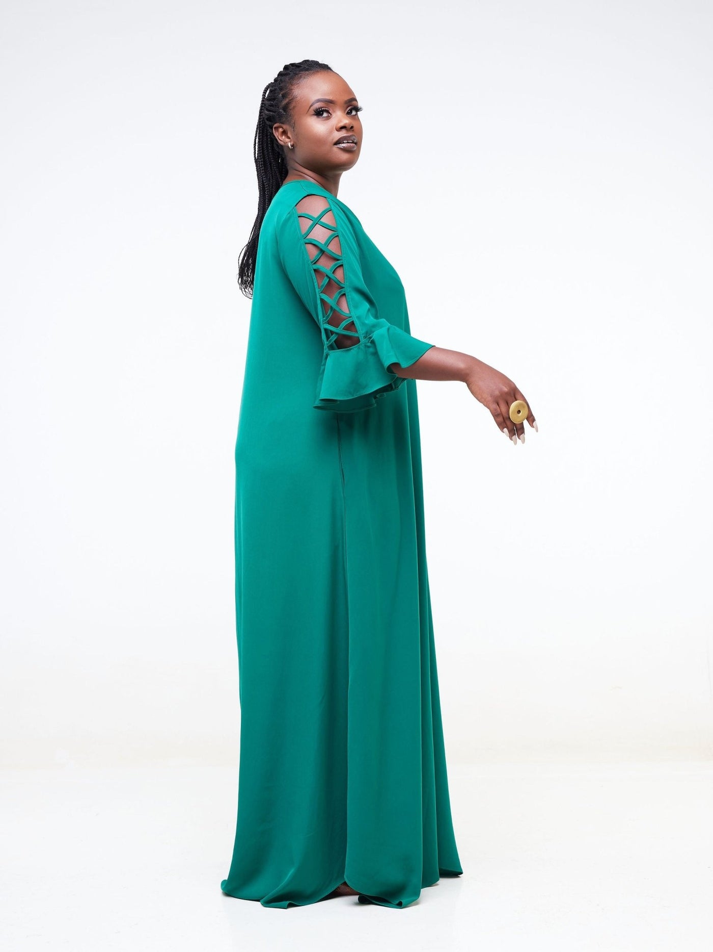 Vivo Dali 3/4 Cut Out Sleeve Maxi Dress - Green - Shopzetu