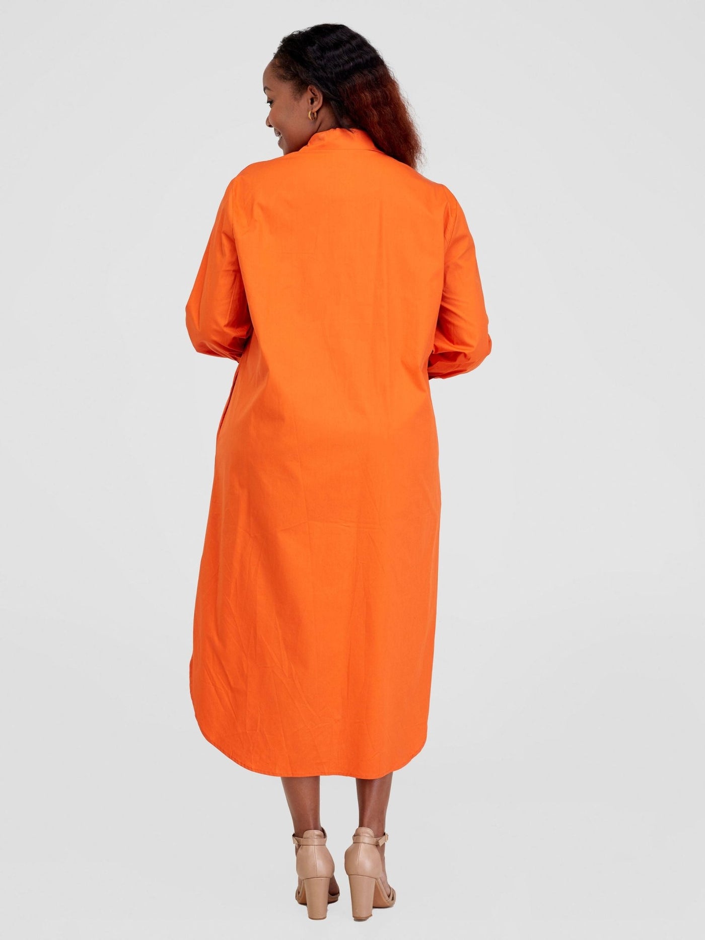 Alara Bishop Sleeve Maxi Shirt Dress - Orange - Shopzetu