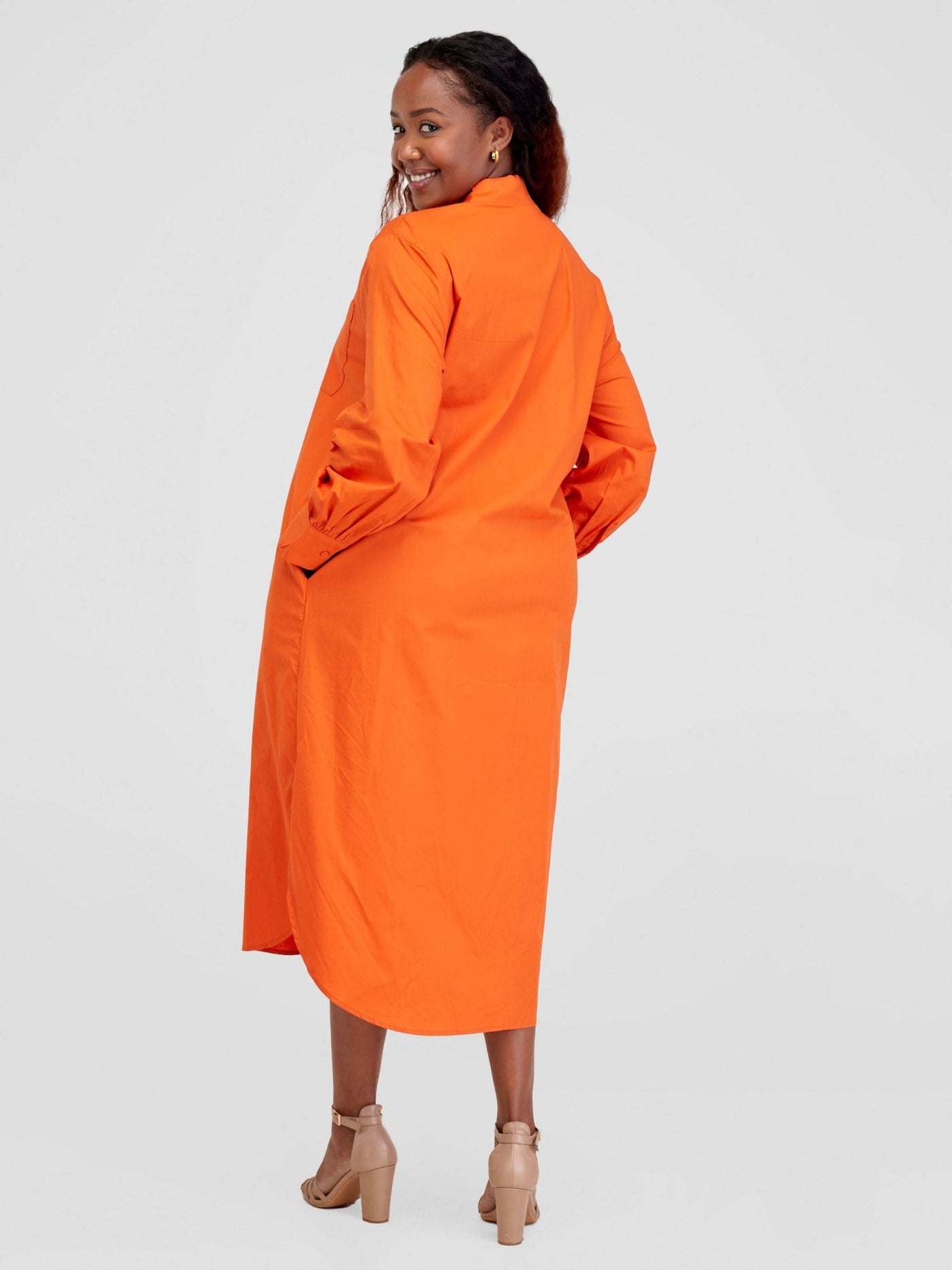 Alara Bishop Sleeve Maxi Shirt Dress - Orange - Shopzetu