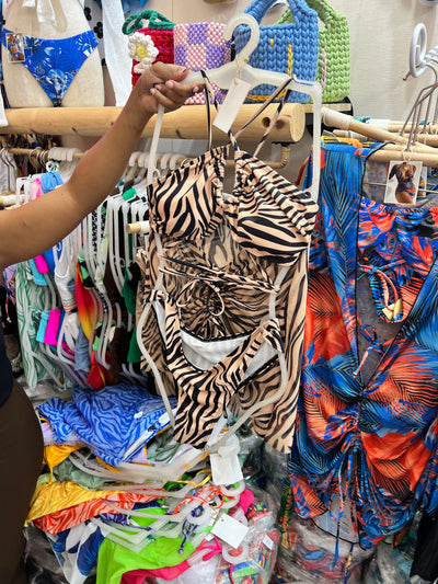 Sayuri Tiger Print Bikini Set with Mesh Skirt - Nude