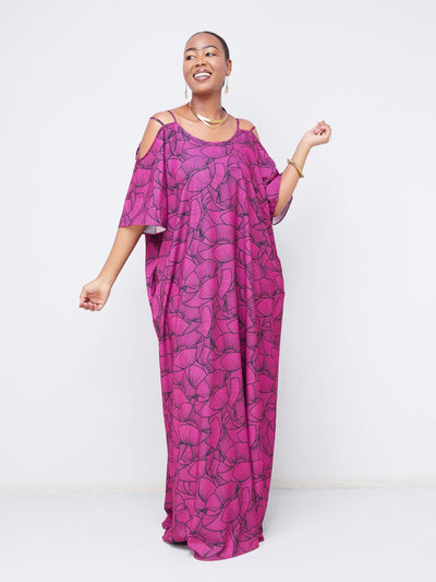 Vivo Dali Strappy Shoulder Tent Maxi Dress - Pink / Black Petal Print - Shopzetu