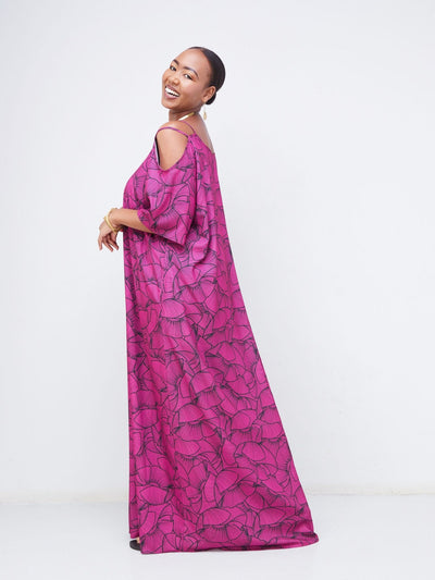 Vivo Dali Strappy Shoulder Tent Maxi Dress - Pink / Black Petal Print - Shopzetu