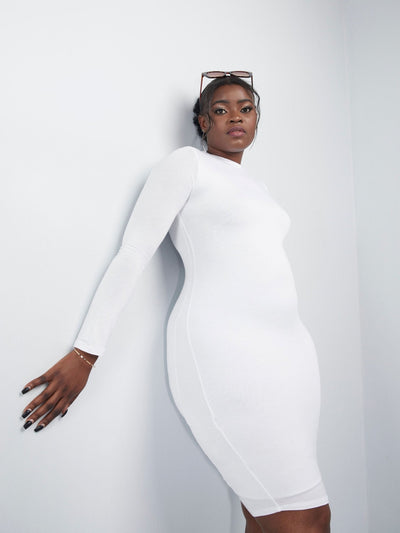 Popular 21 Long-Sleeve Double Layer Midi Dress - White - Shopzetu