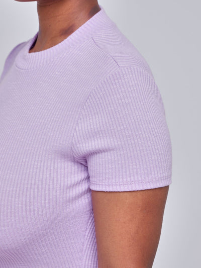 Popular 21 Ribbed Short-Sleeved Dress - Violet Tulle - Shopzetu