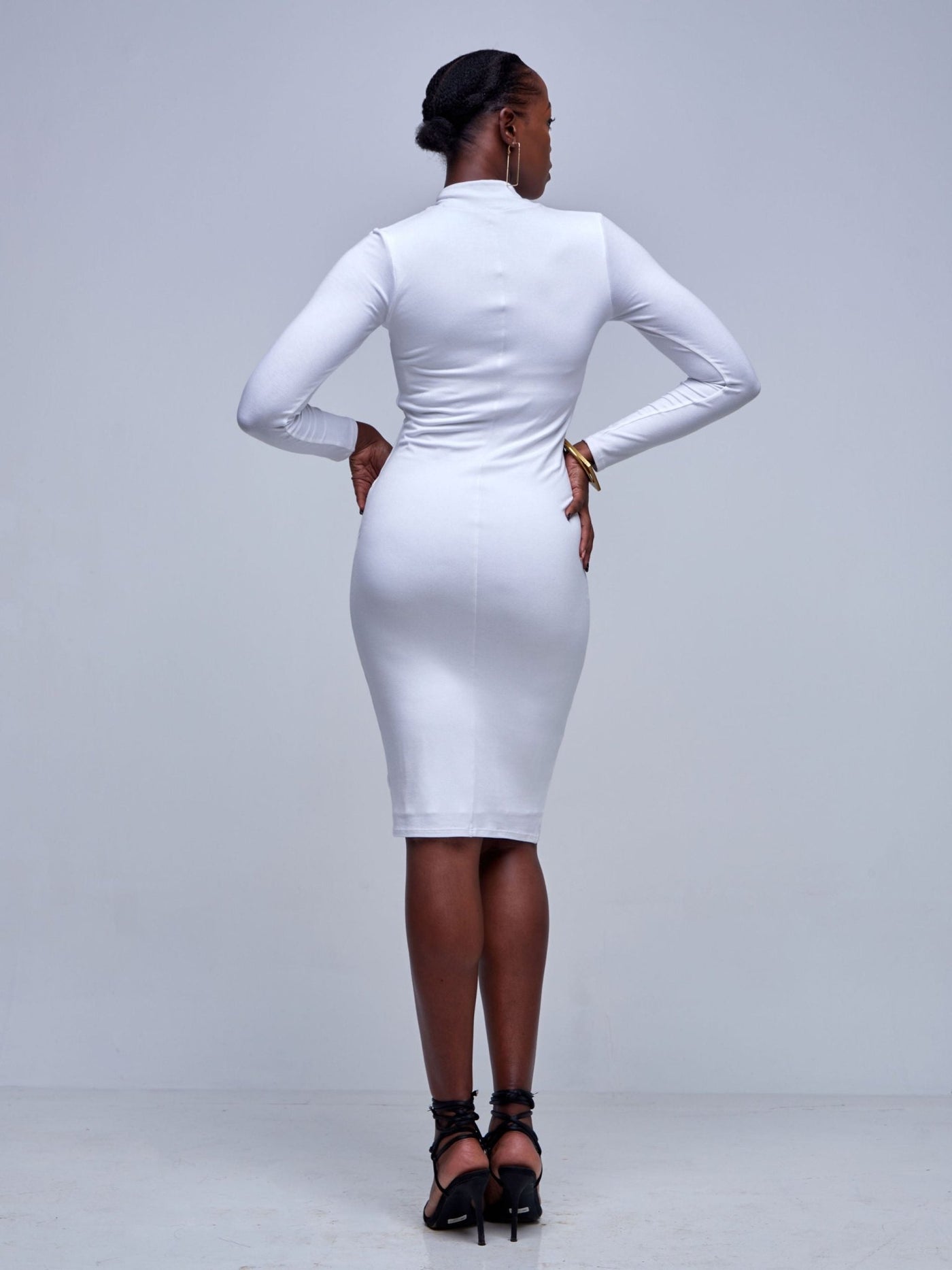 Vivo Bana Long Sleeve Crossover Bodycon - White - Shopzetu