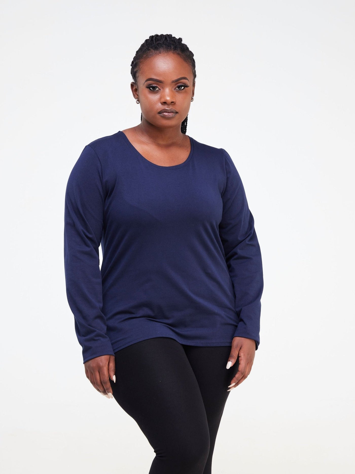 Zoya Basic Long Sleeve Top - Navy Blue - Shopzetu