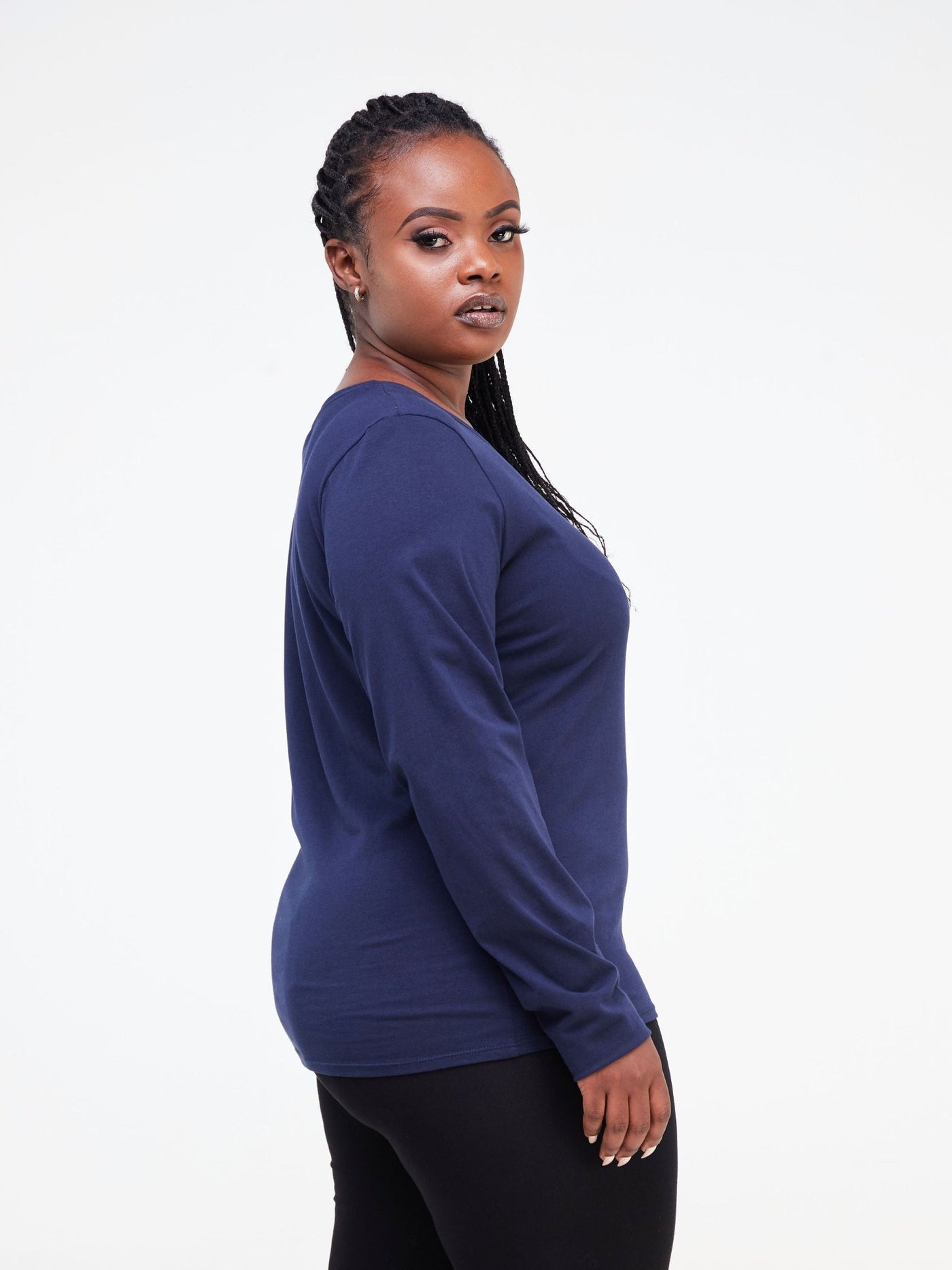 Zoya Basic Long Sleeve Top - Navy Blue - Shopzetu