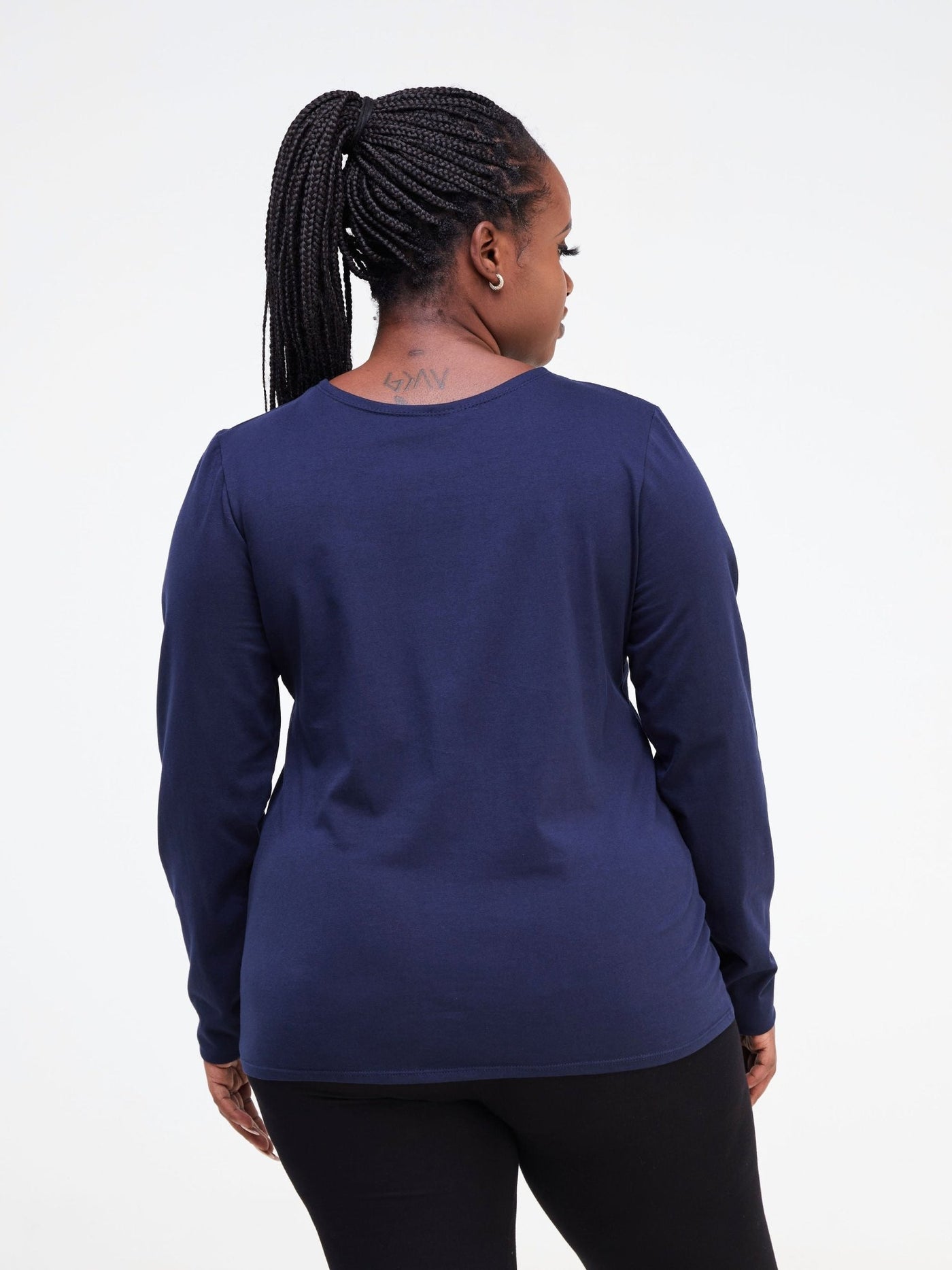 Zoya Basic Long Sleeve Top - Navy Blue - Shopzetu