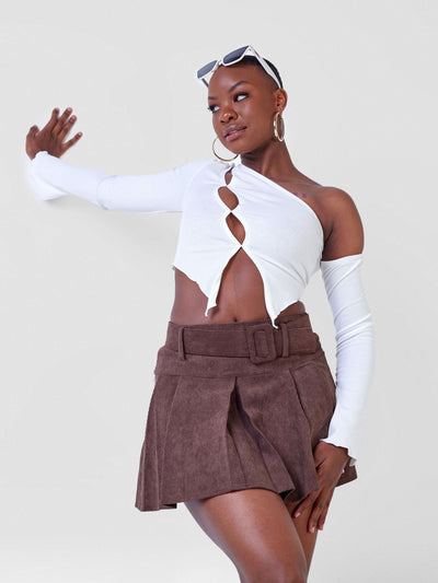 Carrie Wahu X SZ Long Sleeved Asymmetrical Cutout Crop Top - White - Shopzetu
