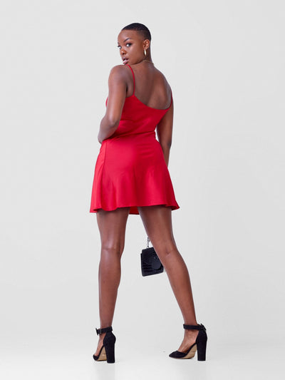 Carrie Wahu X SZ Trisha Spaghetti Strap Satin Midi Dress - Red - Shopzetu