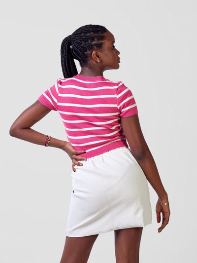 Carrie Wahu X SZ High Waisted Side Slit Mini Skirt - Cream - Shopzetu