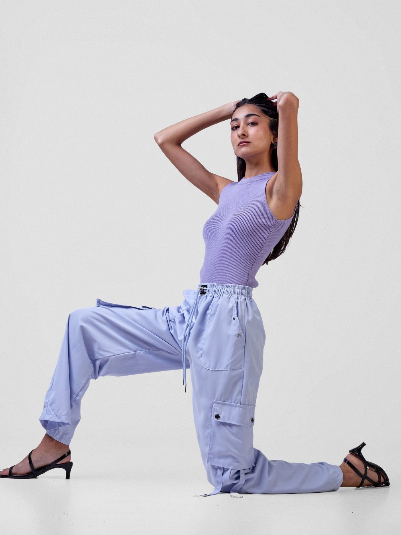 Carrie Wahu X SZ Midi Rise ''Design'' Straight Fit Cargo Trousers - Light Blue - Shopzetu