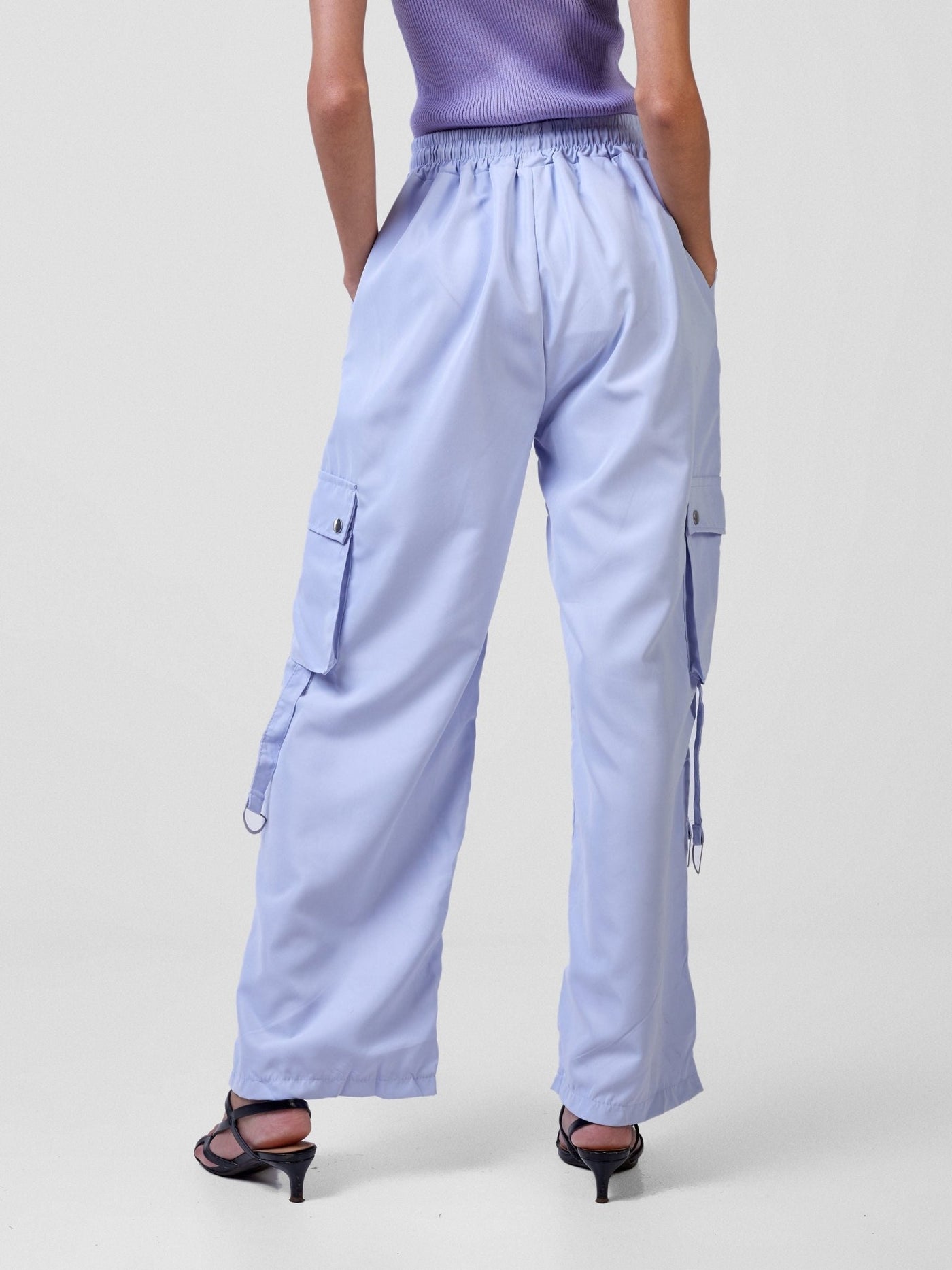 Carrie Wahu X SZ Midi Rise ''Design'' Straight Fit Cargo Trousers - Light Blue - Shopzetu
