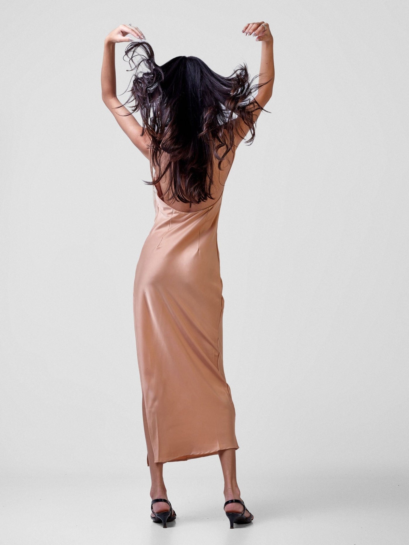 Carrie Wahu X SZ Long Satin Double Strap Dress - Tan - Shopzetu