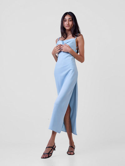 Carrie Wahu X SZ Long Satin Double Strap Dress - Light Blue - Shopzetu