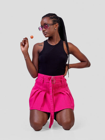 Carrie Wahu X SZ Pleated Double Buckle Miniskirt - Pink - Shopzetu