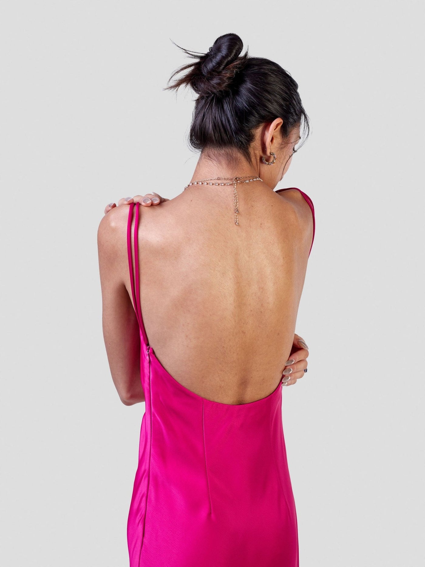 Carrie Wahu X SZ Long Satin Double Strap Dress - Hot Pink - Shopzetu