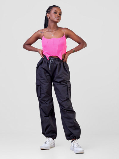 Carrie Wahu X SZ Seam Detailed Corset Crop Top With Asymmetrical Hem& Thin Straps - Pink - Shopzetu