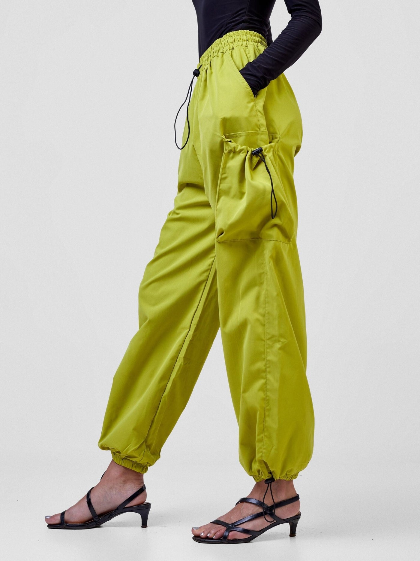 Carrie Wahu X SZ Parachute Straight Leg Cuffed Cargo Pants - Neon Green - Shopzetu