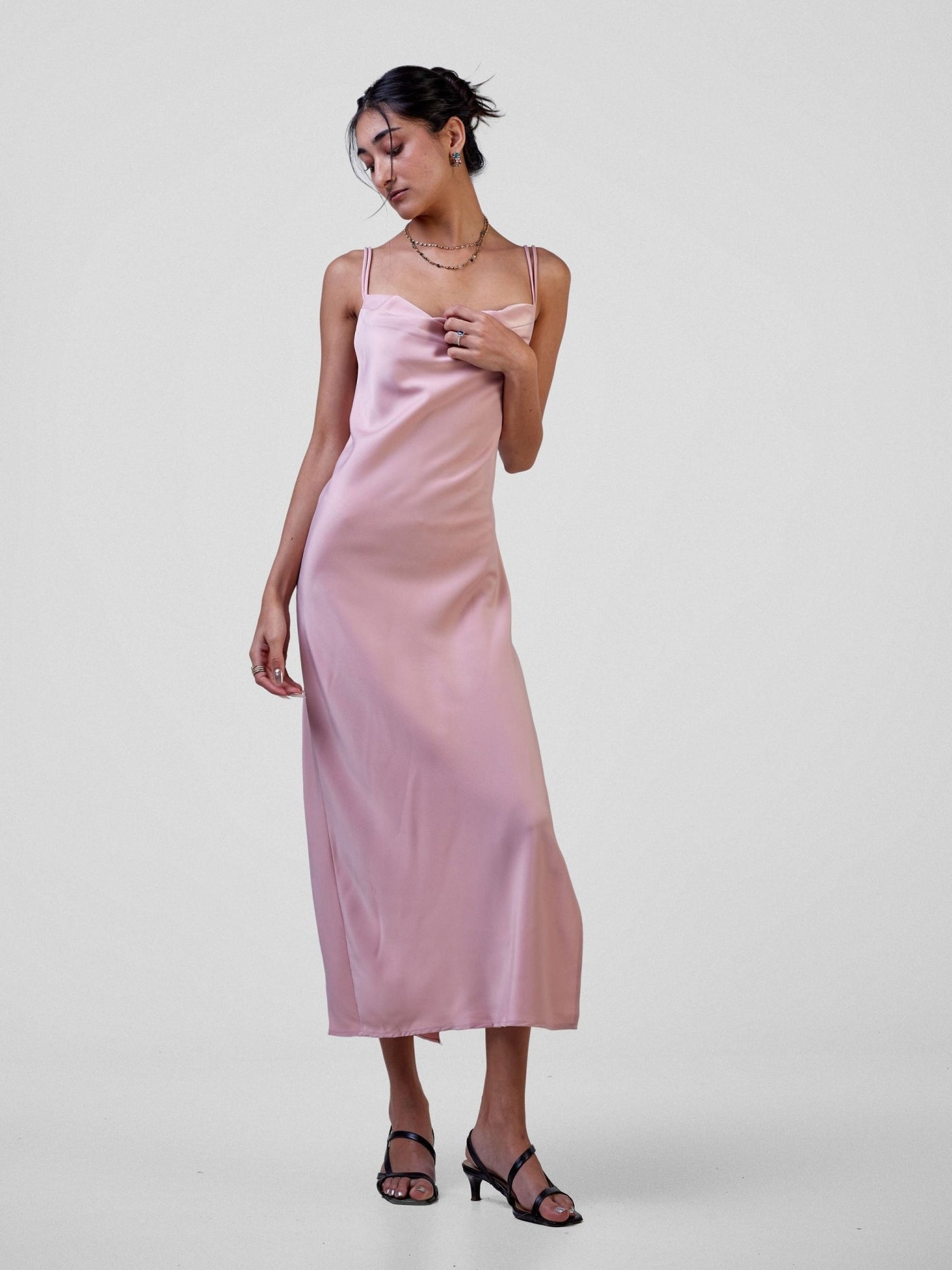 Carrie Wahu X SZ Long Satin Double Strap Dress - Baby Pink - Shopzetu