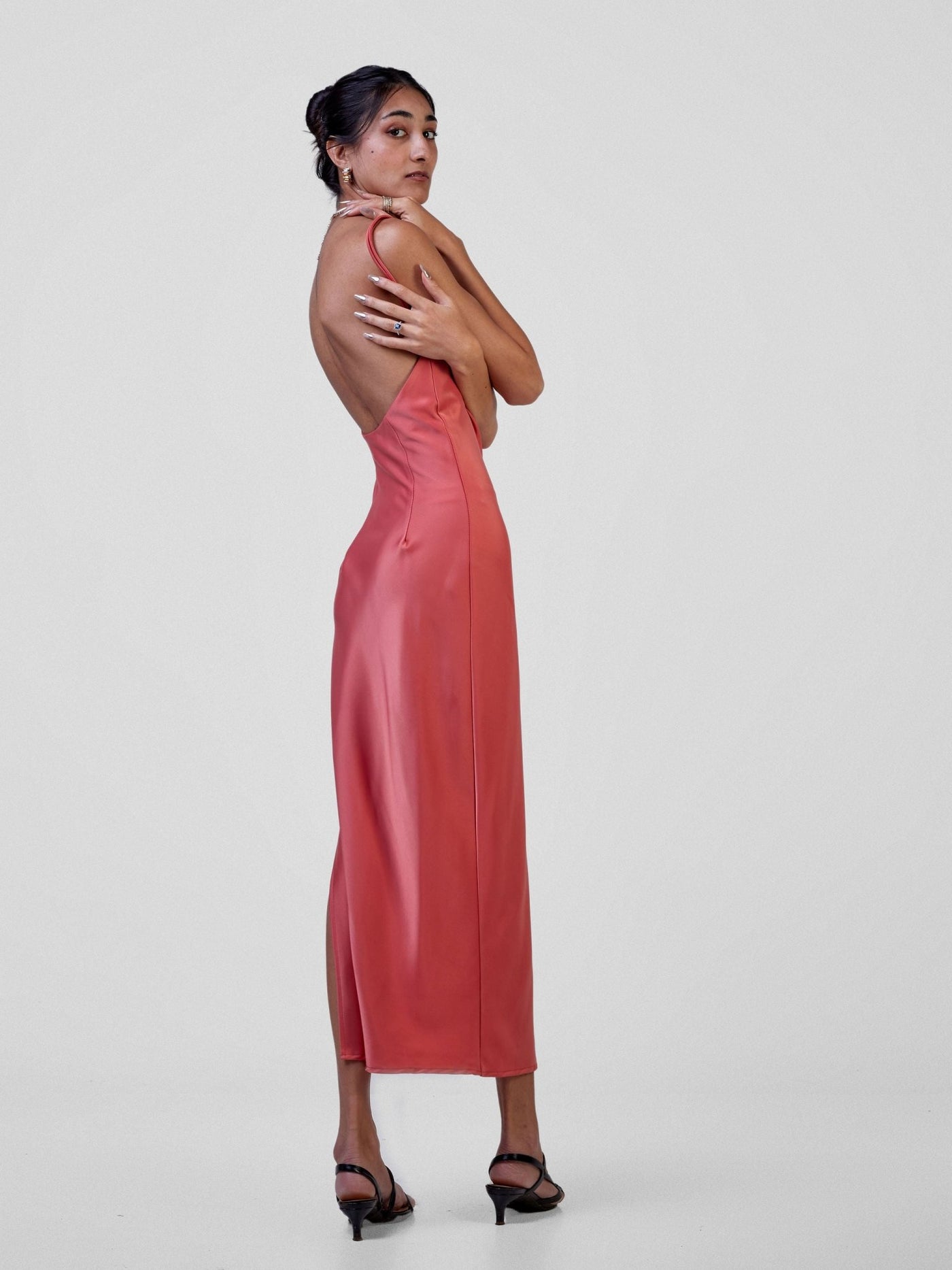 Carrie Wahu X SZ Long Satin Double Strap Dress - Blush Pink - Shopzetu
