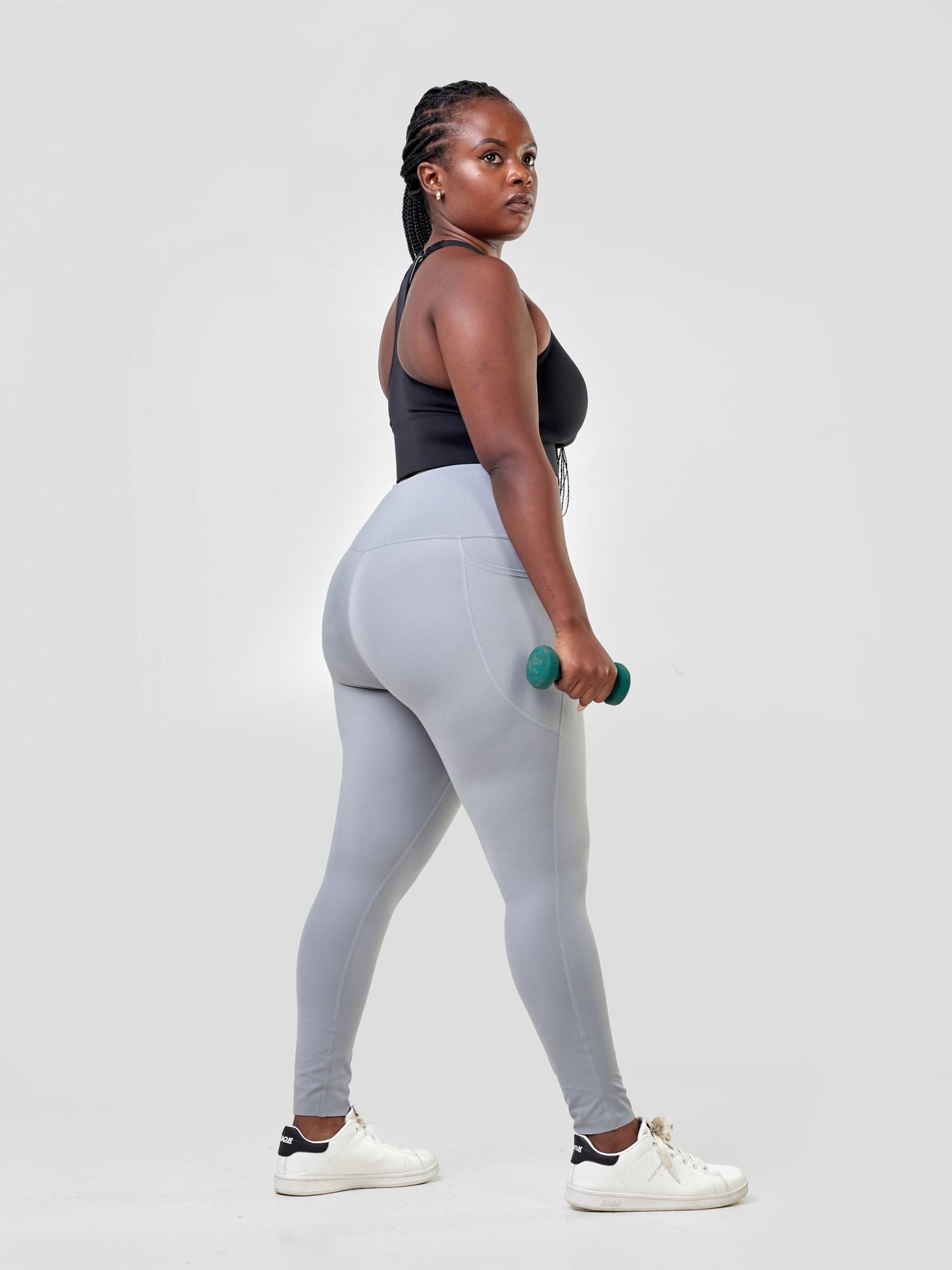 Ava Fitness Basic Double Pocket Leggings - Grey - Shopzetu