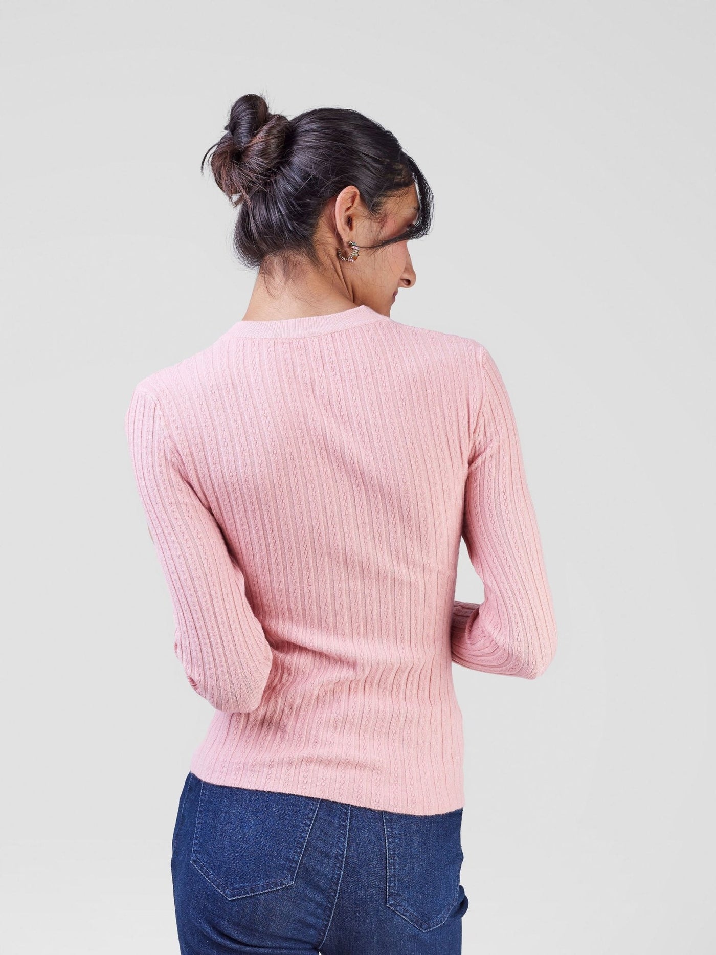 Anika Knitted Sweater With Front Overlap and Neck Design - Pink - Shopzetu