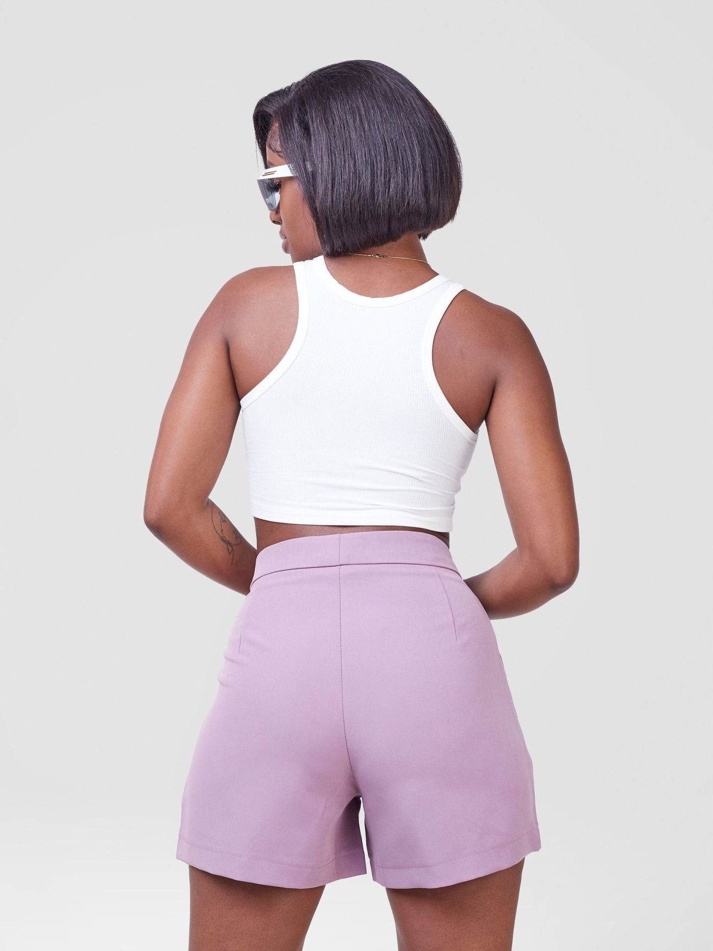 Anika Clip Shorts With Angular Pockets - Purple - Shopzetu