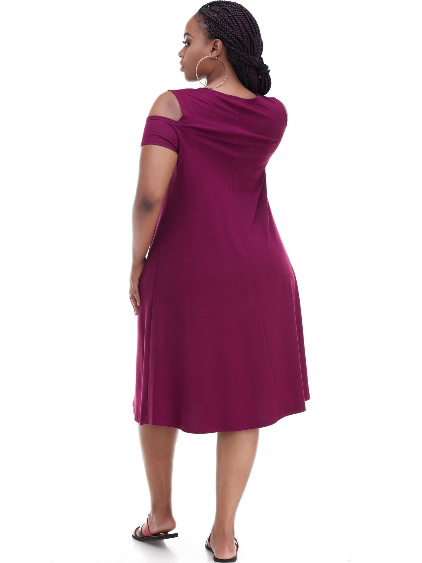 Vivo Lamu Knee Length Cold Shoulder Dress - Raspberry - Shopzetu