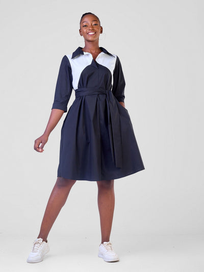 Safari Lira Front Panelled Shirt Dress - Black / White - Shopzetu