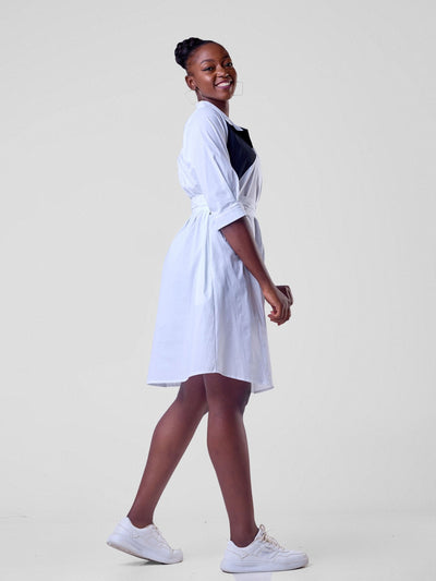 Safari Lira Front Panelled Shirt Dress - White / Black - Shopzetu