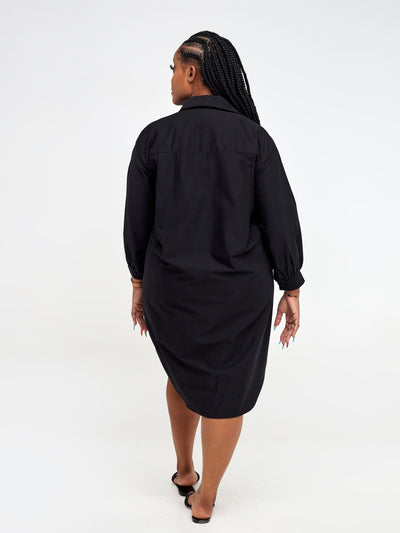 Alara Bishop Sleeve Maxi Shirt Dress - Black - Shopzetu