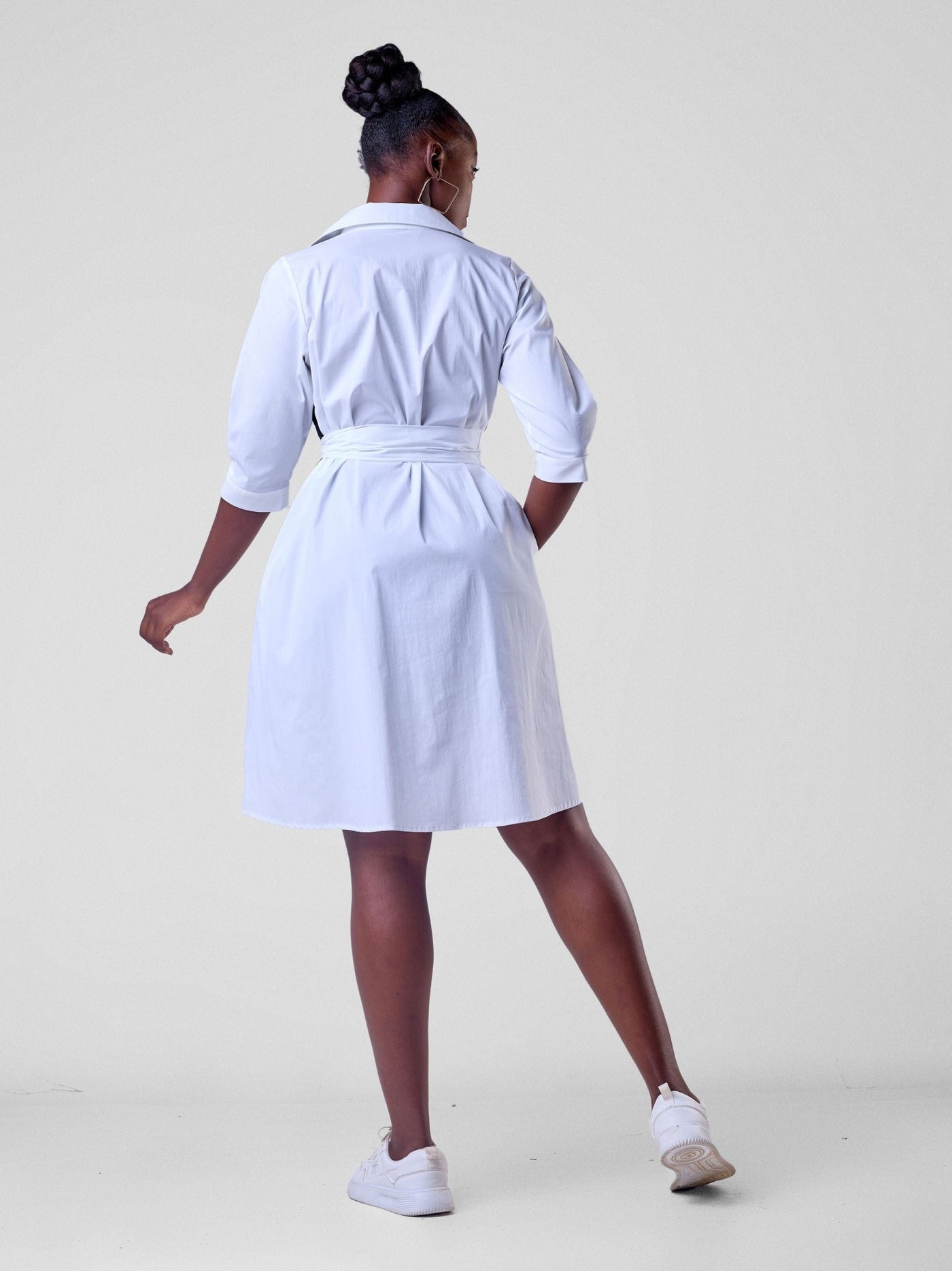 Safari Lira Front Panelled Shirt Dress - White / Black - Shopzetu