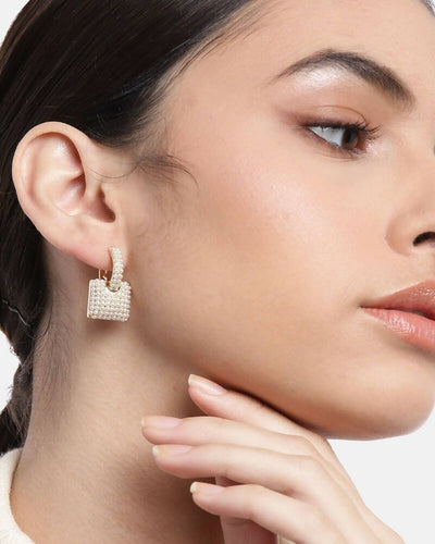 Slaks World Fashion Beaded Square Drop Earrings - White - Shopzetu