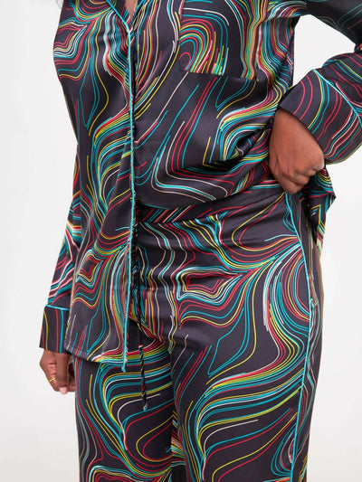 Fauza Design Chema Silk Pant Sets - Black Print - Shopzetu