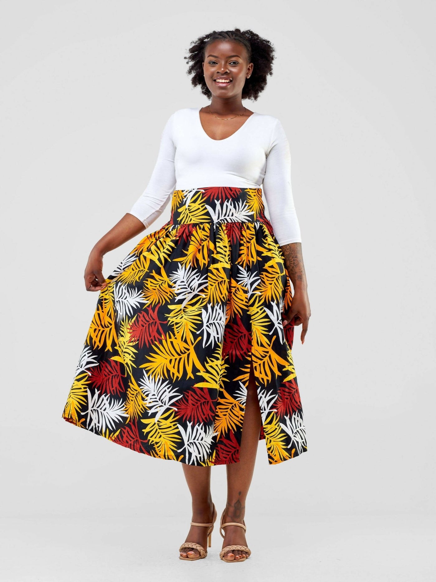 Pretty Gline African Balloon Skirt - Orange / Yellow Print - Shopzetu