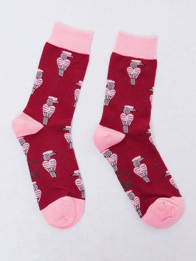 Kamata Pink Hornbill Combed Cotton Socks - Pink / Red - Shopzetu