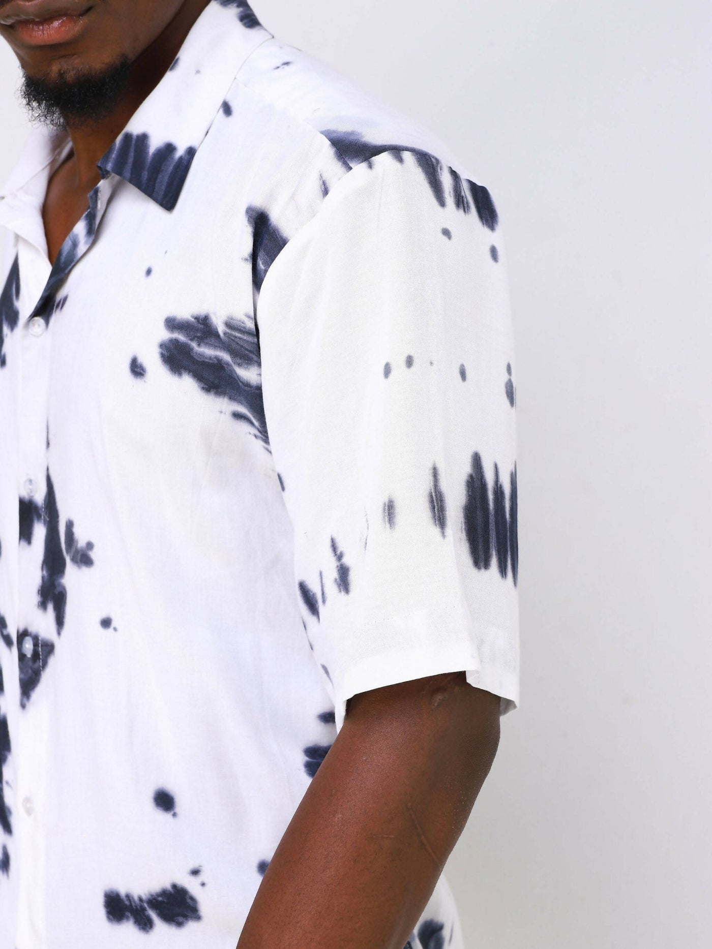 Vazi Afriq Tie & Dye Normal Collar Shirt - Black Print - Shopzetu