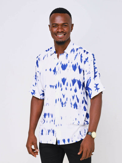 Vazi Afriq Tie & Dye Normal Collar Shirt - Blue Print - Shopzetu