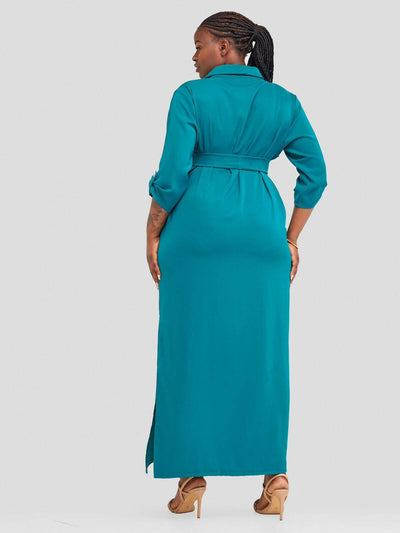 Jem Africa Wangui Button Down Maxi Dress - Teal - Shopzetu