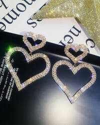 Slaks World Fashion Love Heart Large Drop Earrings - Rose Gold - Shopzetu