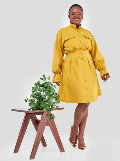 Elsie Glamour Mia Shift Dress - Mustard - Shopzetu