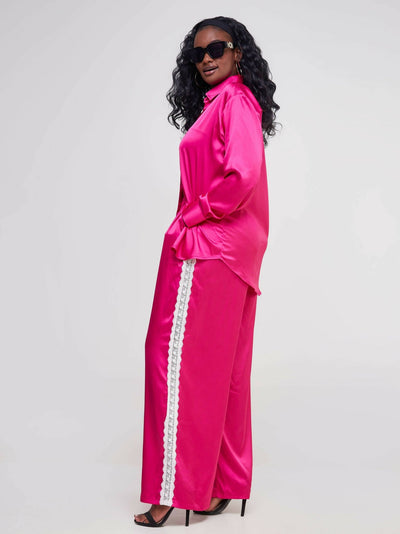 Fauza Design Karembo Silk Pant Sets - Pink - Shopzetu