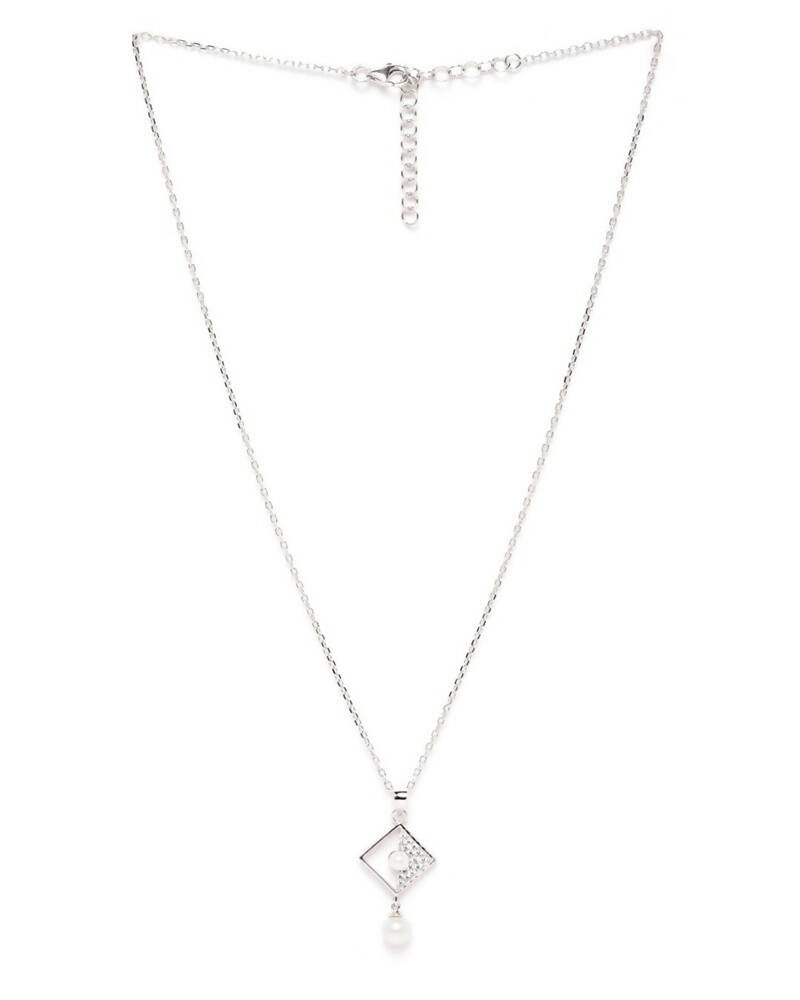 Slaks World Fashion Off-White Cz-Studded Necklace - Silver