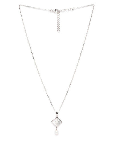 Slaks World Fashion Off-White Cz-Studded Necklace - Silver
