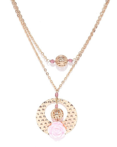 Slaks World Fashion Women Textured & Layered Necklace - Pink - Shopzetu