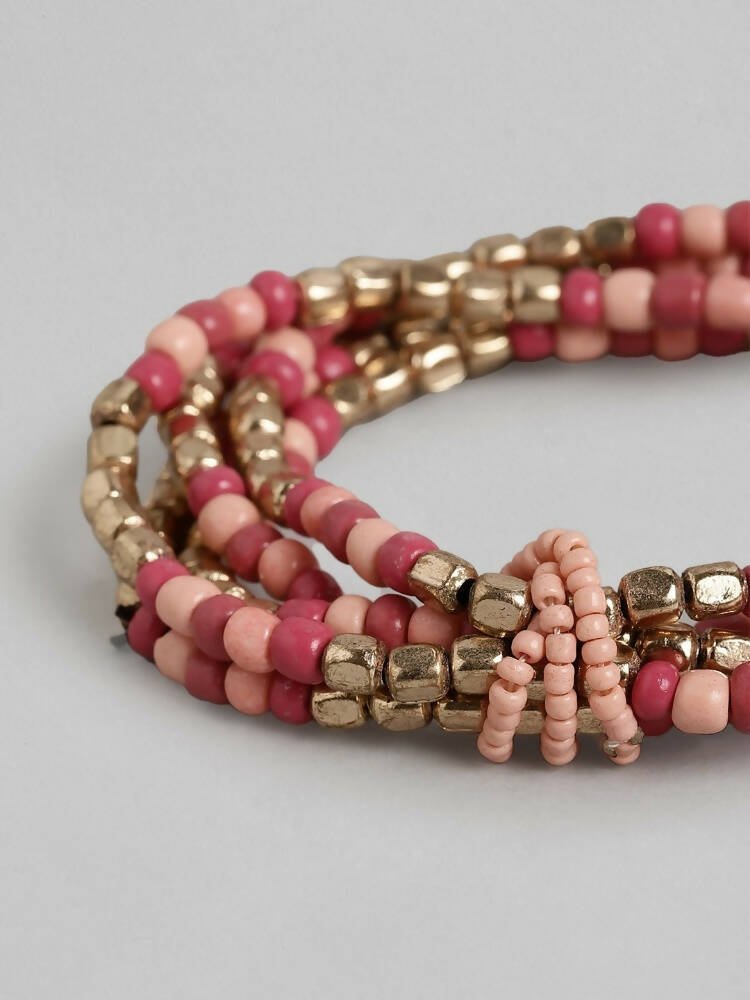 Slaks World Fashion Multistrand Bracelet - Pink / Gold - Shopzetu